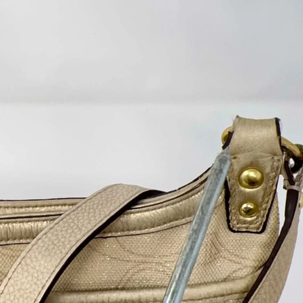 Coach F19260 Signature‎ Lurex Turnlock Crossbody Shoulder Bag Champagne Gold